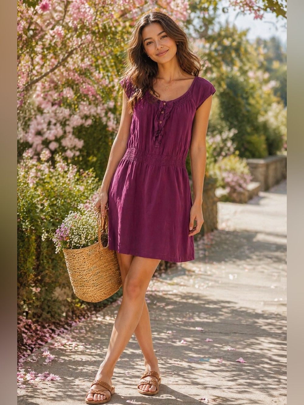 Theory Plum Ruffle-Front Cap Sleeve Mini Dress